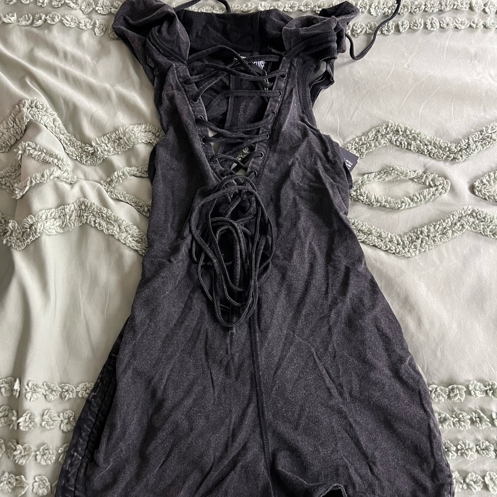 Dolls kill lace up hooded romper